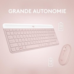 Logitech MK470 Slim Combo Clavier et Souris sans Fil Compacte, Ultra Silencieux, 2,4 GHz USB, Plug n' Play, pour Windows - Rose