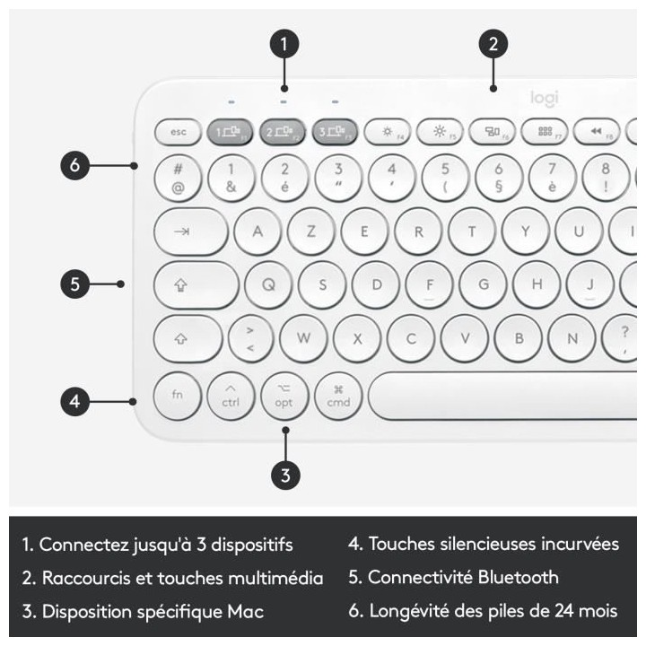 Clavier ordinateur - POUR MAC - Bluetooth - Logitech - K380 Multi-Devi