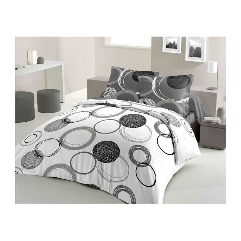 LOVELY HOME Parure de couette Coton AUDACE - Anthracite - 240x260 cm