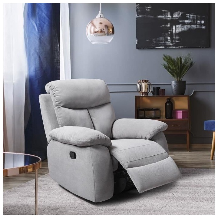Fauteuil relax manuel - BELEM - Tissu Gris - L 97 x P 94 x H 101 cm