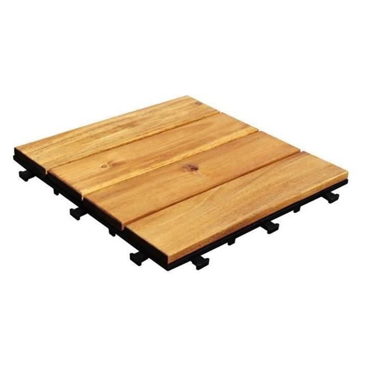 Garden Mood Lot de 10 dalles clipsables de 4 lattes en acacia clair