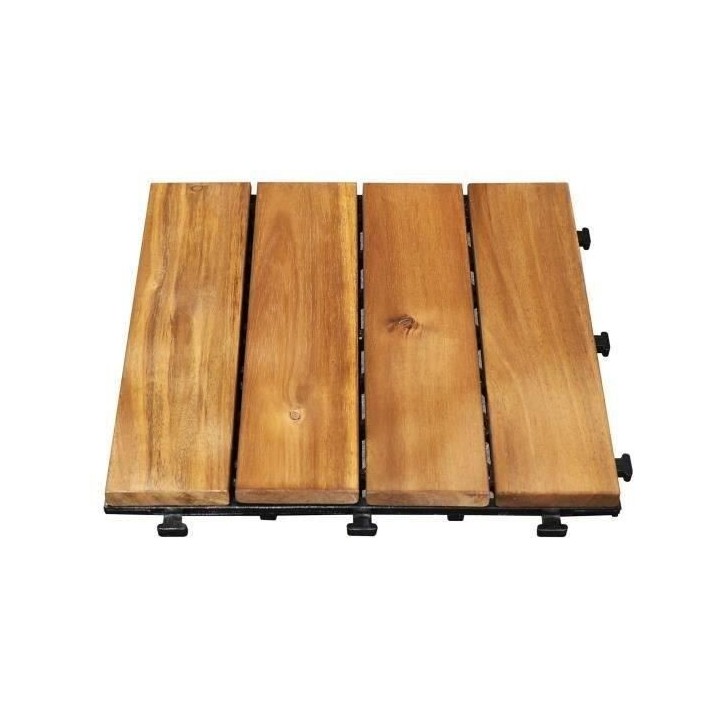 Garden Mood Lot de 10 dalles clipsables de 4 lattes en acacia clair