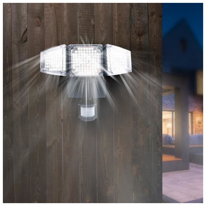 LUMI JARDIN Projecteur solaire Blackburn - 3 tetes - H 23 cm - Noir