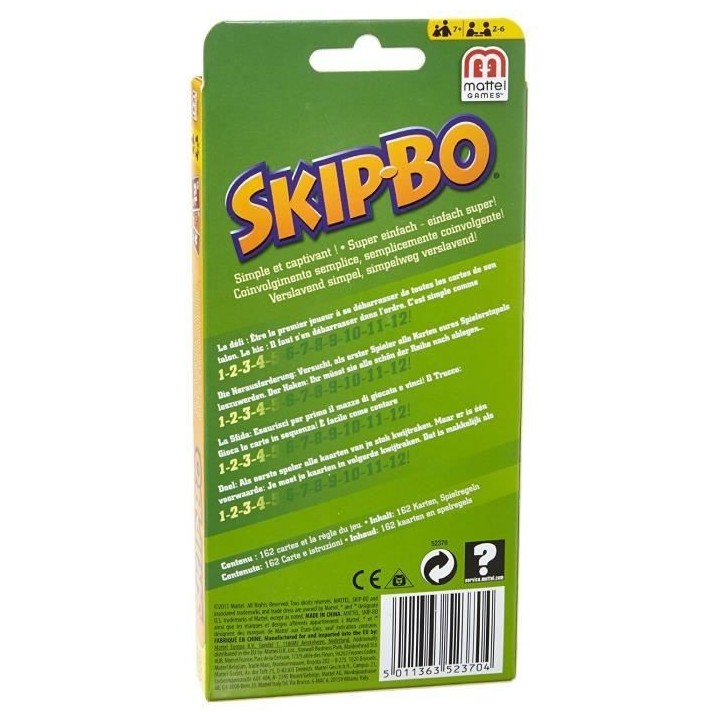 Mattel Games - SKIP-BO - Jeu de Cartes Famille - 2 a 6 joueurs - Des 7
