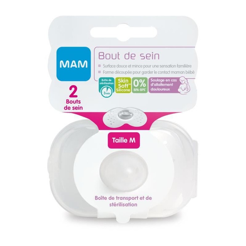 MAM Bout de sein Taille M - Silicone - Bte stérilisation X2