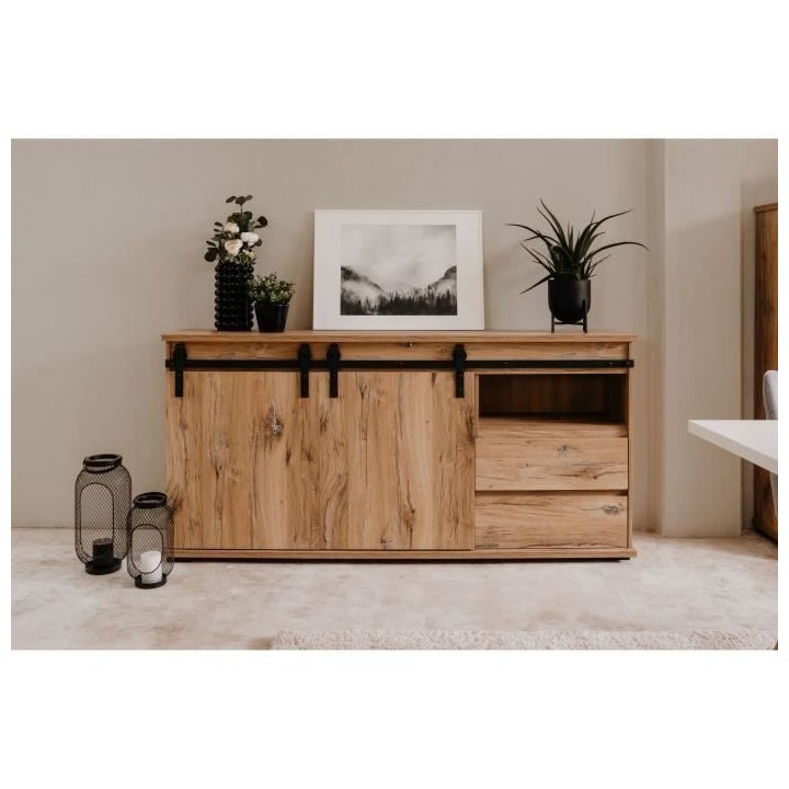 Buffet Manzano - Panneaux de particules - Chene Flagstaff - 2 portes c