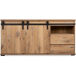 Buffet Manzano - Panneaux de particules - Chene Flagstaff - 2 portes coulissantes, 2 tiroirs, 1 niche - L 180 x H 87 x l 40 cm