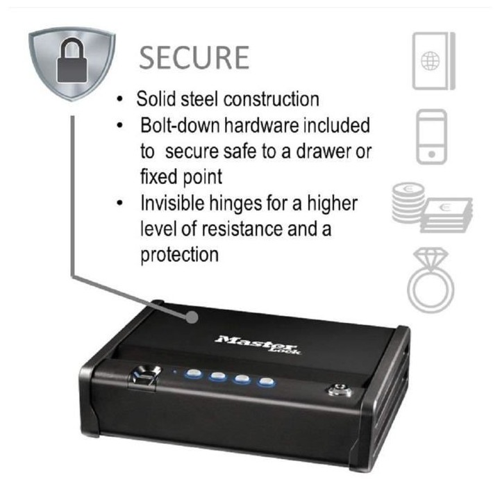 Master Lock Coffre-fort biométrique compact a acces rapide MLD08EB