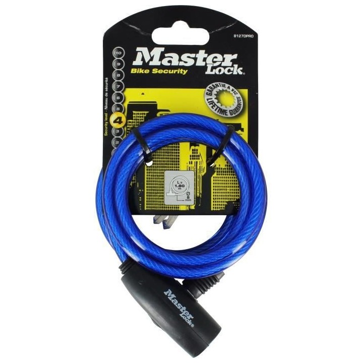 Masterlock antivol câble 8mm serrure a clés