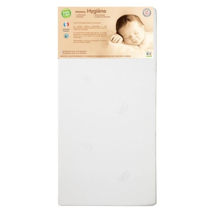 BABYCALIN Matelas lit 70x140cm Hygiene 24KG/M3