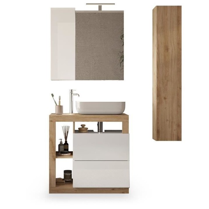 Ensemble Meuble salle de bain HAMBOURG L78 - Vasque + 2 Tiroirs + 3 ni
