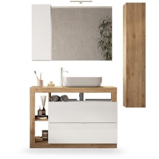 Ensemble Meuble salle de bain HAMBOURG L110 - Vasque + 2 Tiroirs + 3 n