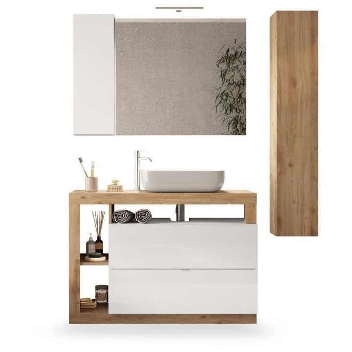 Ensemble Meuble salle de bain HAMBOURG L110 - Vasque + 2 Tiroirs + 3 n