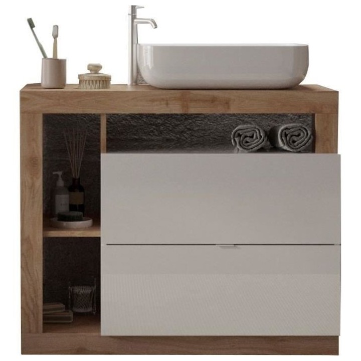 Ensemble Meuble salle de bain HAMBOURG L110 - Vasque + 2 Tiroirs + 3 n