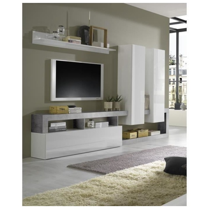 Ensemble TV mural Style Contemporain Maestro - Décor Blanc Laqué et