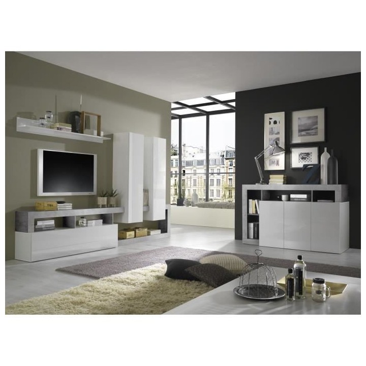 Ensemble TV mural Style Contemporain Maestro - Décor Blanc Laqué et