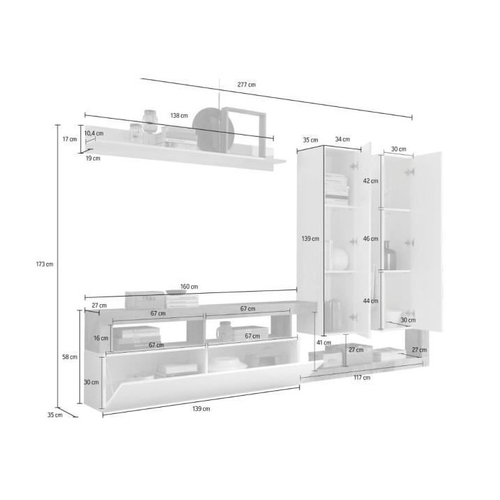 Ensemble TV mural Style Contemporain Maestro - Décor Blanc Laqué et