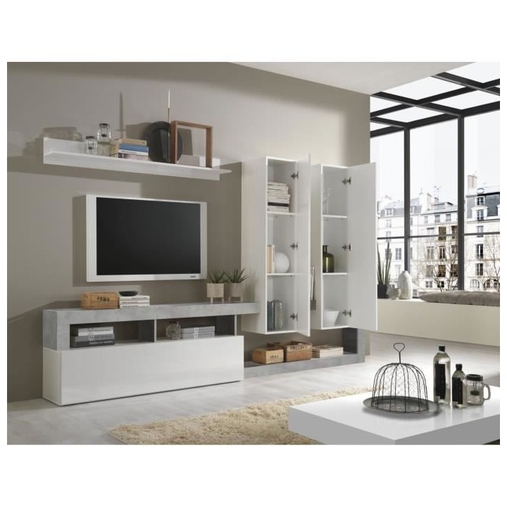 Ensemble TV mural Style Contemporain Maestro - Décor Blanc Laqué et