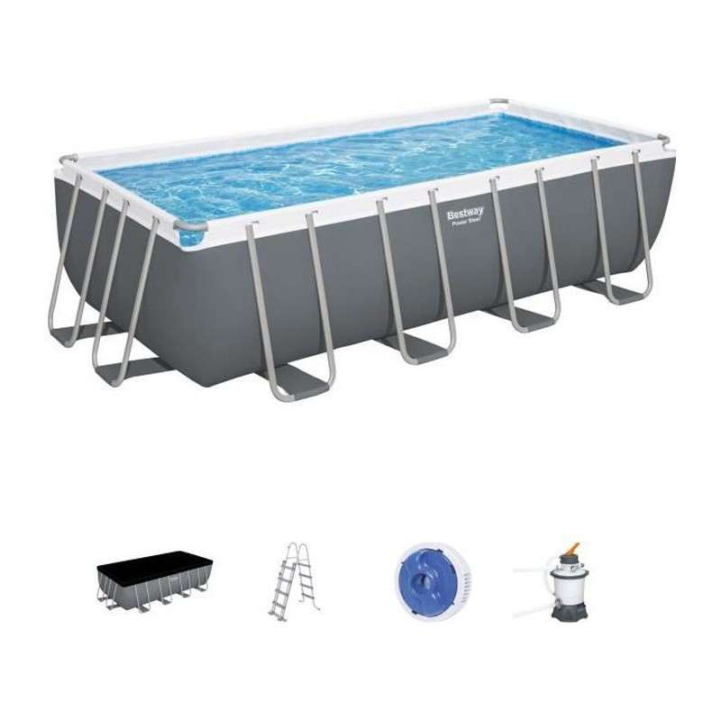 BESTWAY Piscine hors sol Power Steel™ 488 x 244 x 122 cm, filtre a sable, bâche, échelle, diffuseur Chemconnect™