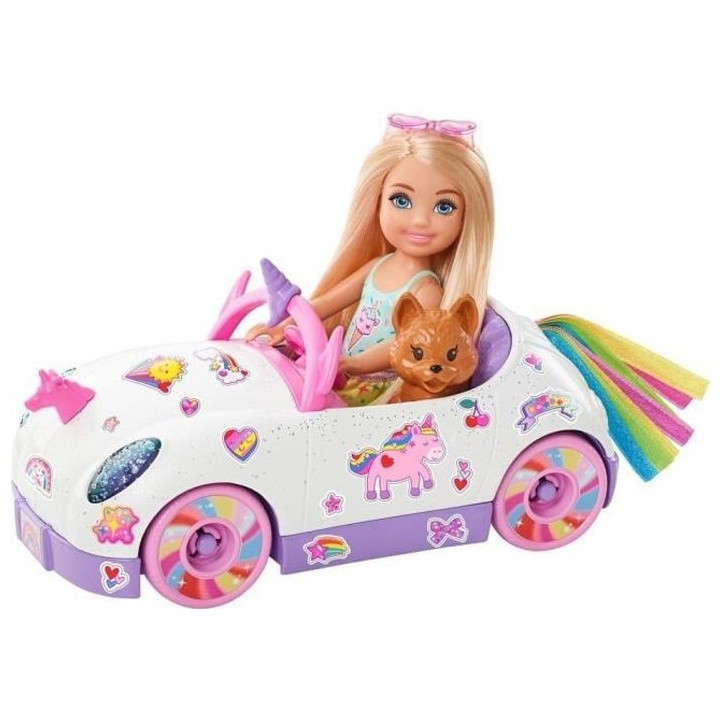 Barbie - Chelsea et sa décapotable licorne et arc-en-ciel, avec autoc