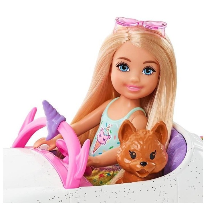 Barbie - Chelsea et sa décapotable licorne et arc-en-ciel, avec autoc