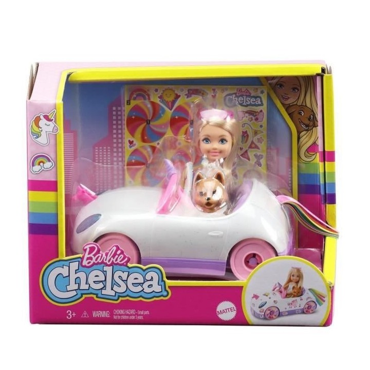 Barbie - Chelsea et sa décapotable licorne et arc-en-ciel, avec autoc