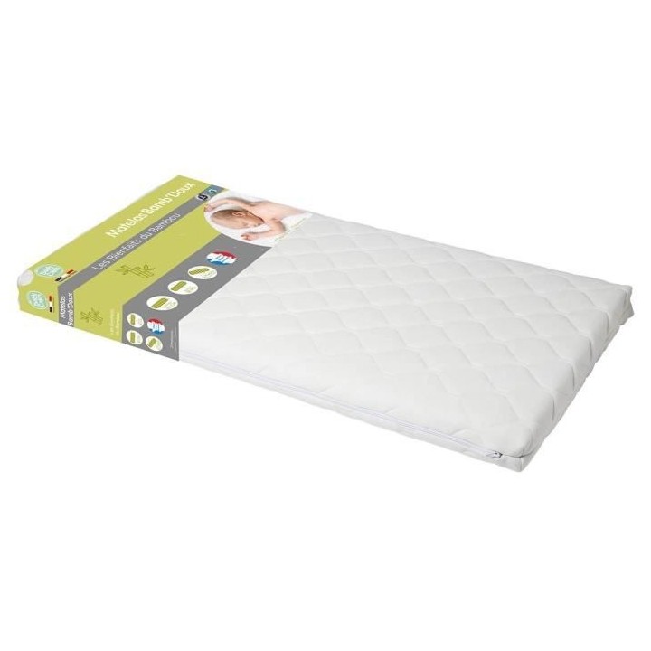 BABYCALIN Matelas de lit 24kg/m3 déhoussable Viscose bambou 60x120x10
