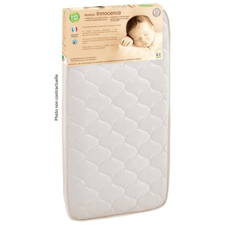 BABYCALIN Matelas de lit 24kg/m3 déhoussable bio 60x120x10cm