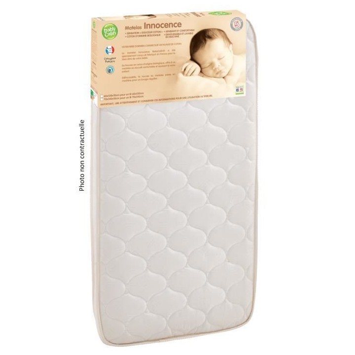 BABYCALIN Matelas de lit 24kg/m3 déhoussable bio 70x140x10cm