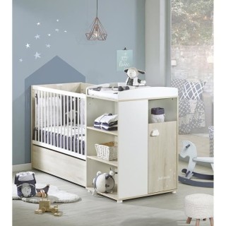 BABYPRICE Lit Bébé Combiné Évolutif Smile Hetre Cendré