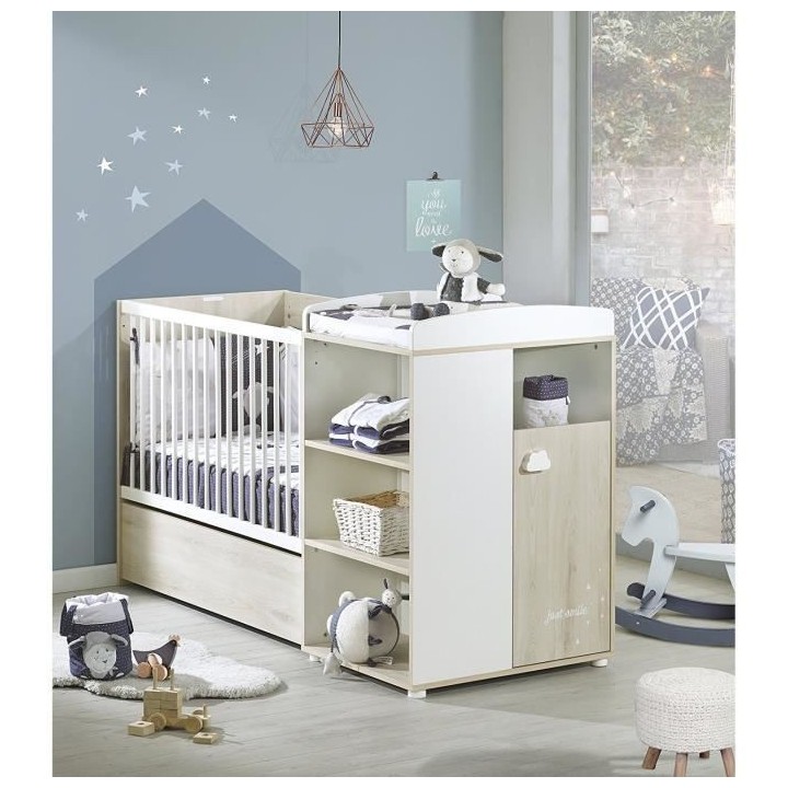 BABYPRICE Lit Bébé Combiné Évolutif Smile Hetre Cendré