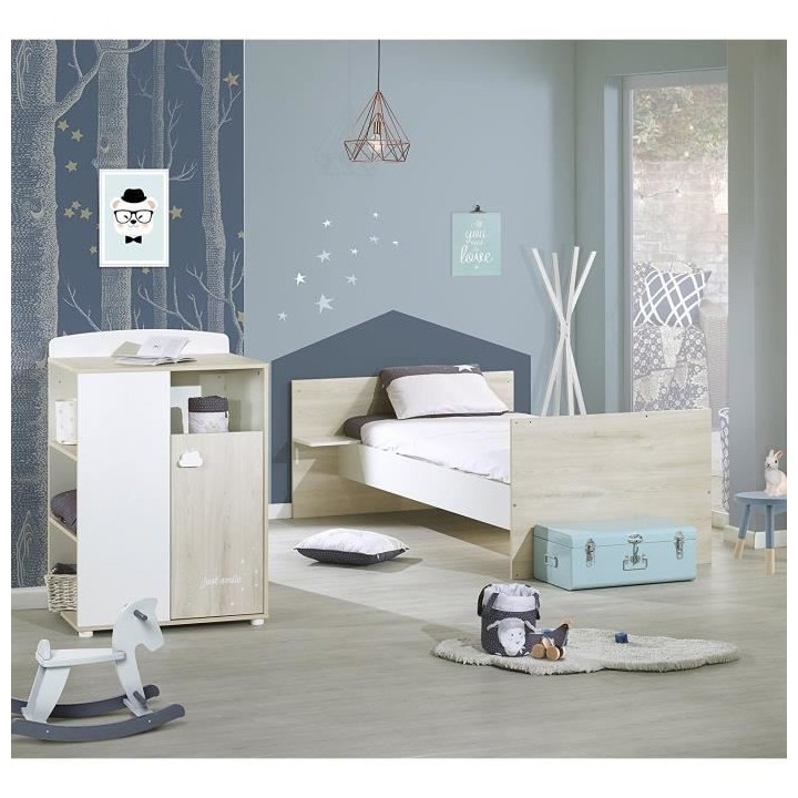 BABYPRICE Lit Bébé Combiné Évolutif Smile Hetre Cendré
