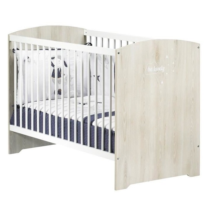 BABYPRICE Lit Bébé Smile Hetre Cendré 3 Positions 120x60 cm