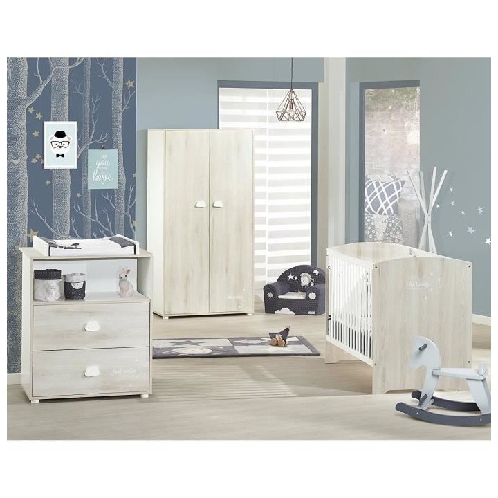 BABYPRICE Lit Bébé Smile Hetre Cendré 3 Positions 120x60 cm