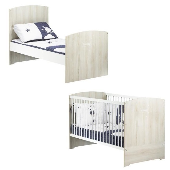 BABYPRICE Lit Bébé Évolutif Little Big Bed Smile Hetre Cendré 140x