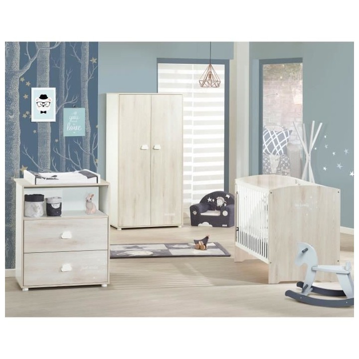 BABYPRICE Armoire Chambre Bébé Smile Hetre Cendré 2 Portes