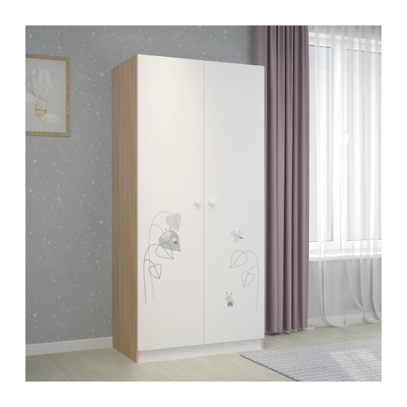 POLINI KIDS AMIS ZEN Armoire NINA 2 portes avec penderie blanc/naturel - Hauteur 190 cm.