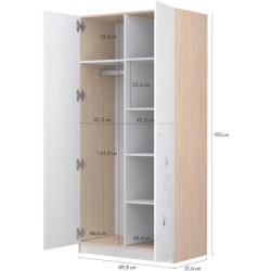 POLINI KIDS AMIS ZEN Armoire NINA 2 portes avec penderie blanc/naturel - Hauteur 190 cm.