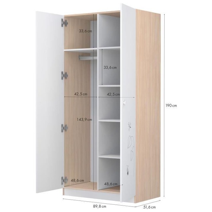 POLINI KIDS AMIS ZEN Armoire NINA 2 portes avec penderie blanc/naturel