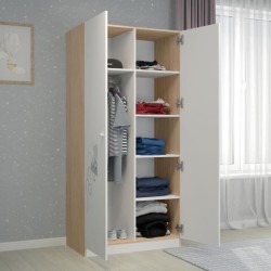 POLINI KIDS AMIS ZEN Armoire NINA 2 portes avec penderie blanc/naturel - Hauteur 190 cm.