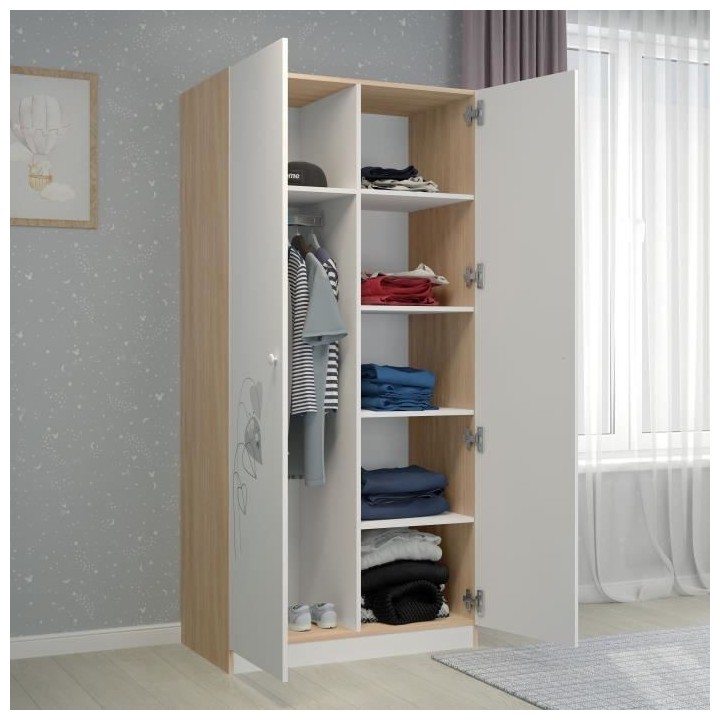 POLINI KIDS AMIS ZEN Armoire NINA 2 portes avec penderie blanc/naturel
