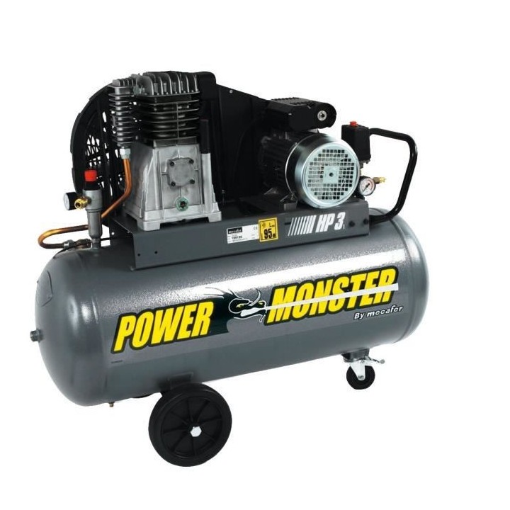 MECAFER Compresseur 100 L 3HP Bicylindre courroie 10 bars Semi Pro Pow