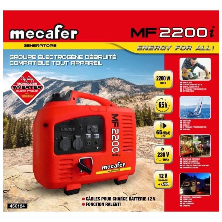 MECAFER Groupe électrogene Inverter moteur essence 4 temps 2200 W max