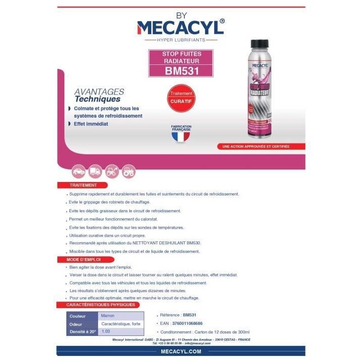 Stop Fuites Radiateur - BY MECACYL - 300 ml