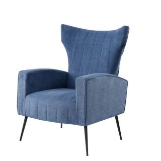 VOLKER Fauteuil Pieds Métal - Tissu Bleu - L 73 x P 88 x H 102 cm