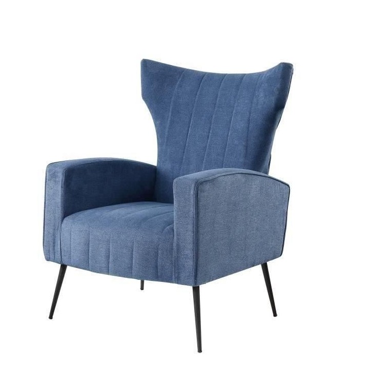 VOLKER Fauteuil Pieds Métal - Tissu Bleu - L 73 x P 88 x H 102 cm
