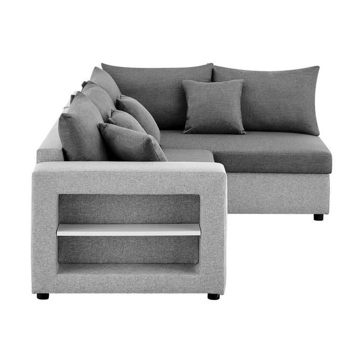 Canapé d'angle convertible droit + coffre de rangement + 4 coussins -