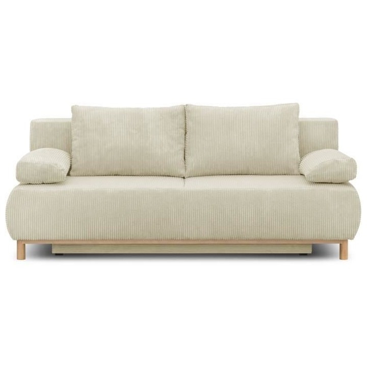 Banquette convertible 3 places MIKA - Velours côtelé Beige - Coffre