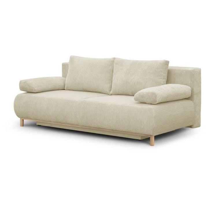 Banquette convertible 3 places MIKA - Velours côtelé Beige - Coffre