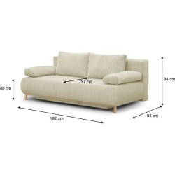 Banquette convertible 3 places MIKA - Velours côtelé Beige - Coffre de rangement - L 192 x H 84 x P 93 cm